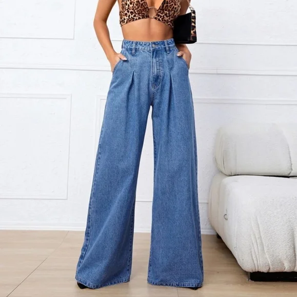 Jeans Wide Leg Pants Shein Shein Pants Womens Extra Small Blue